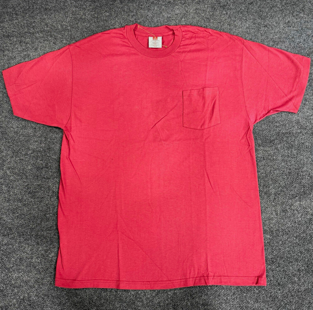 Hanes Mens Large Red Pocket T Shirt 100% Cotton Short Sleeve Crew Neck Basic Tee